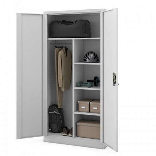 Metallist riidekapp riiulitega DAWID, 900 x 1850 x 450 mm, hall