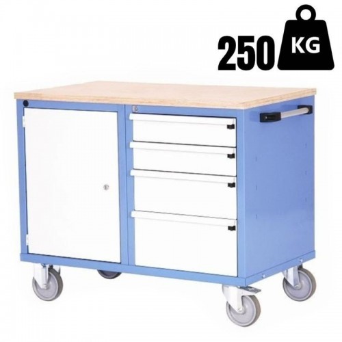 Töökojakapp ratastel riiuli ja 4 sahtliga