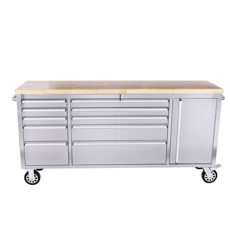 Roostevabast terasest töökojakäru 198 cm, 10 sahtliga, 72"