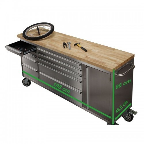 Roostevabast terasest töökojakäru 198 cm, 10 sahtliga, 72