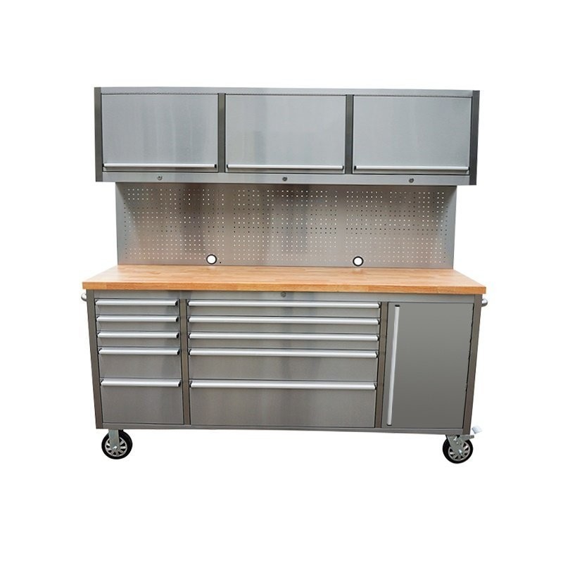 198 cm roostevabast terasest töökojakäru perforeeritud plaadi ja kapiga