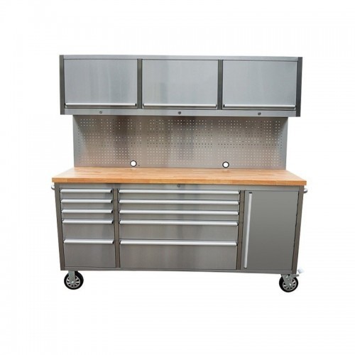 198 cm roostevabast terasest töökojakäru perforeeritud plaadi ja kapiga