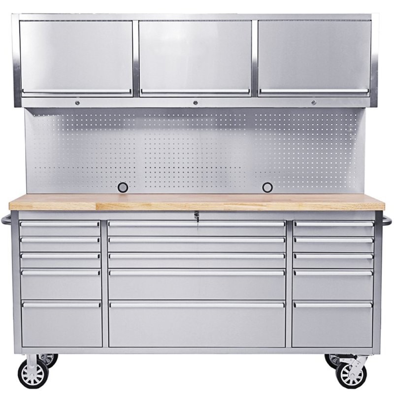 198 cm roostevabast terasest töökojakäru perforeeritud plaadi ja kapiga, ratastel