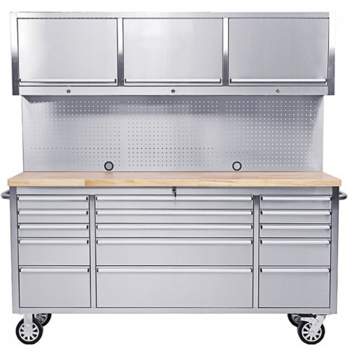 198 cm roostevabast terasest töökojakäru perforeeritud plaadi ja kapiga, ratastel