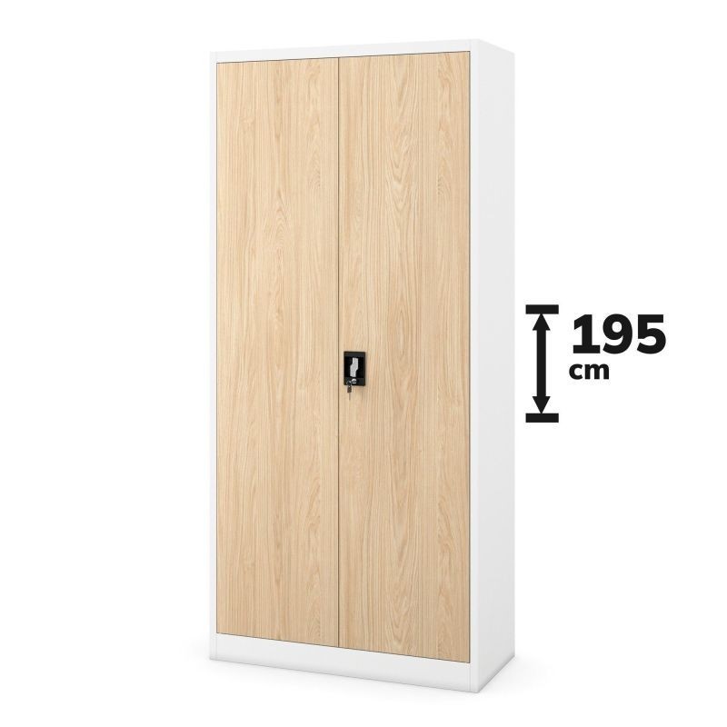 Metallist kontorikapp JAN H, 900 x 1950 x 400 mm, ökodisain: valge/Sonoma tamm