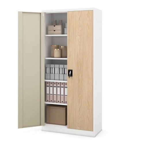 Metallist kontorikapp JAN H, 900 x 1950 x 400 mm, ökodisain: valge/Sonoma tamm