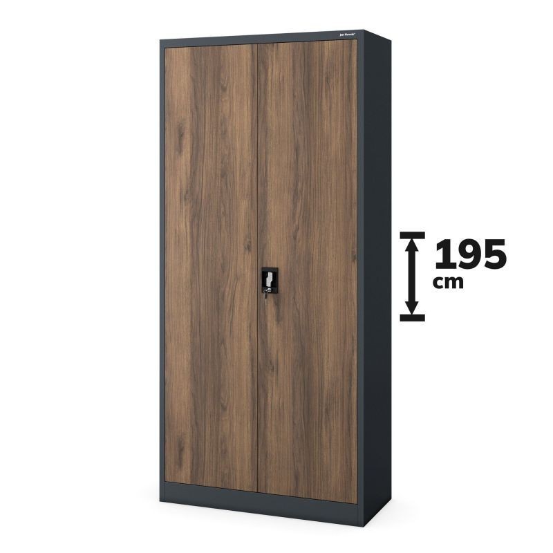 Metallist kontorikapp JAN H, 900 x 1950 x 400 mm, ökodisain: antratsiit/pähkel