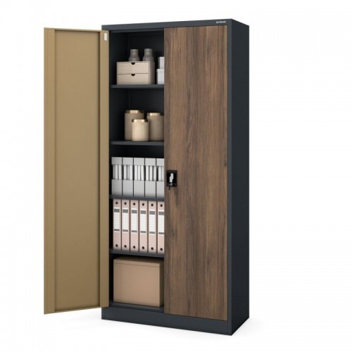 Metallist kontorikapp JAN H, 900 x 1950 x 400 mm, ökodisain: antratsiit/pähkel