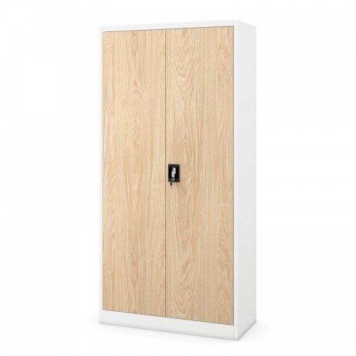 Metallist kontorikapp JAN, 900 x 1850 x 400 mm, ökodisain: valge/Sonoma tamm