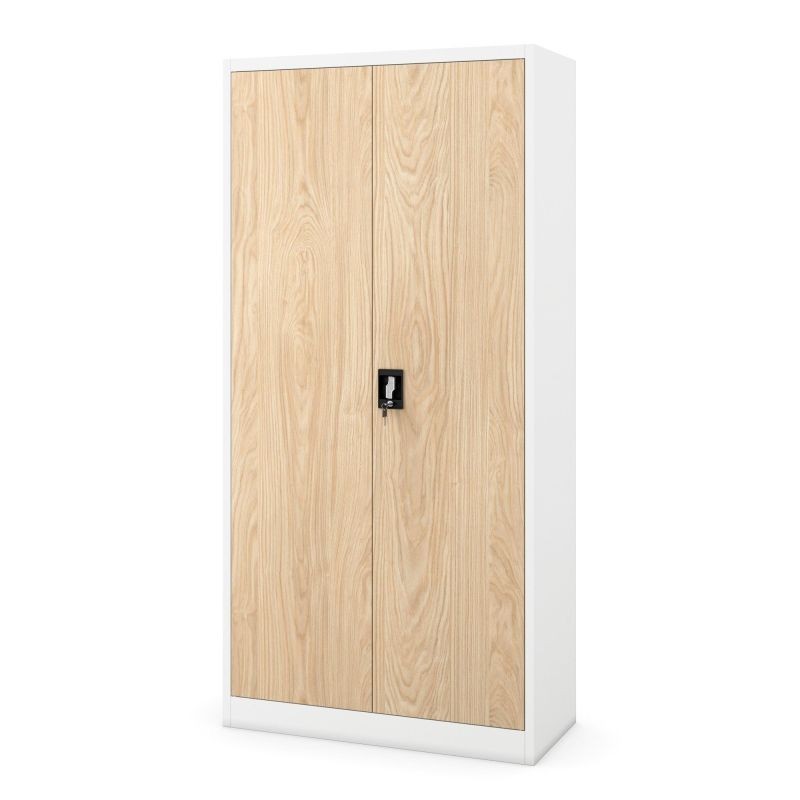 Metallist kontorikapp JAN, 900 x 1850 x 400 mm, ökodisain: valge/Sonoma tamm