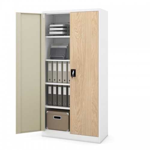 Metallist kontorikapp JAN, 900 x 1850 x 400 mm, ökodisain: valge/Sonoma tamm