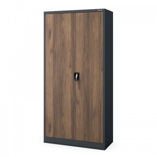 Metallist kontorikapp JAN, 900 x 1850 x 400 mm, ökodisain: antratsiit/pähklipuu