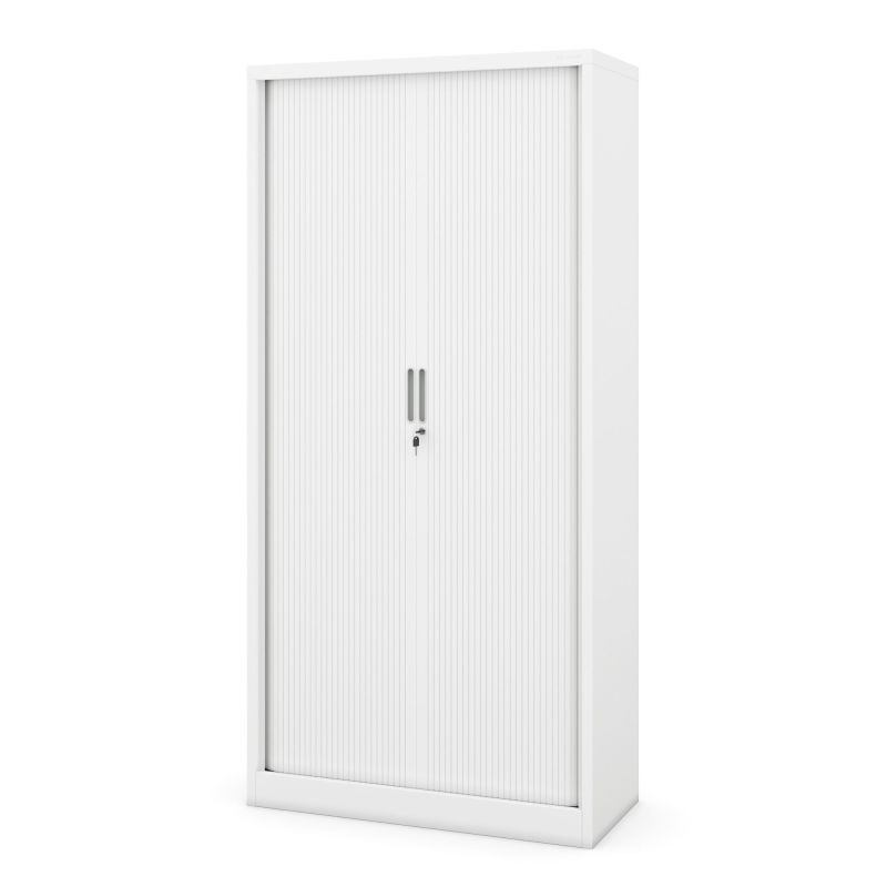 Metallist kontorikapp rulookardinaga DAMIAN, 900 x 1850 x 450 mm, valge