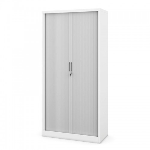 Metallist kontorikapp rulookardinaga DAMIAN, 900 x 1850 x 450 mm, valge-hall