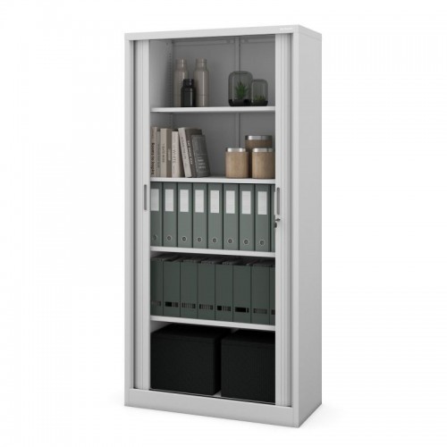 Metallist kontorikapp rulookardinaga DAMIAN, 900 x 1850 x 450 mm, hall