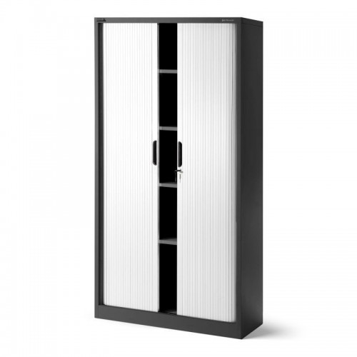 Metallist kontorikapp DAMIAN, rulookardinaga, 900 x 1850 x 450 mm, antratsiitvalge