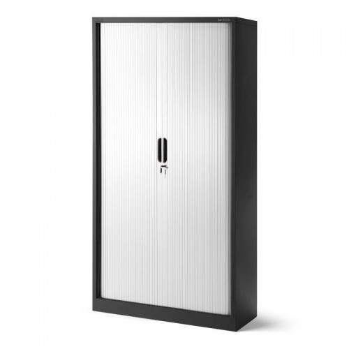 Metallist kontorikapp DAMIAN, rulookardinaga, 900 x 1850 x 450 mm, antratsiitvalge