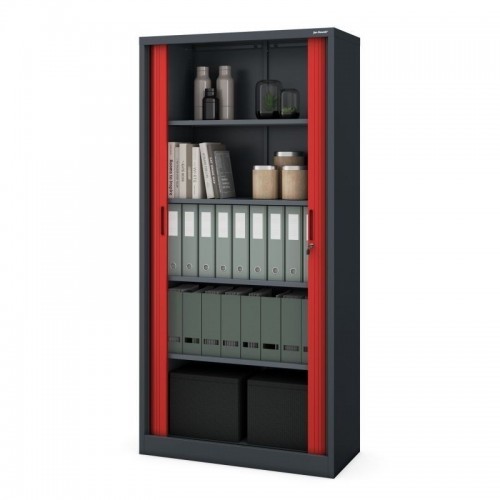 Metallist kontorikapp rulookardinaga DAMIAN, 900 x 1850 x 450 mm, antratsiitpunane