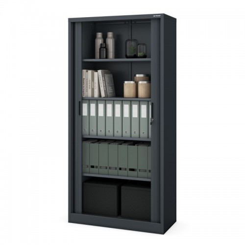 Metallist kontorikapp rulookardinaga DAMIAN, 900 x 1850 x 450 mm, antratsiithall