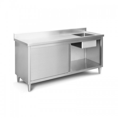 Töölaud valamuga 180 cm, roostevabast terasest, nõrutusava ja seinaäärega