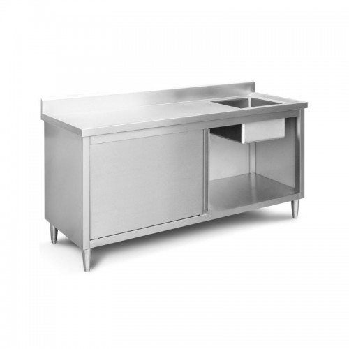 Töölaud valamuga 180 cm, roostevabast terasest, nõrutusava ja seinaäärega