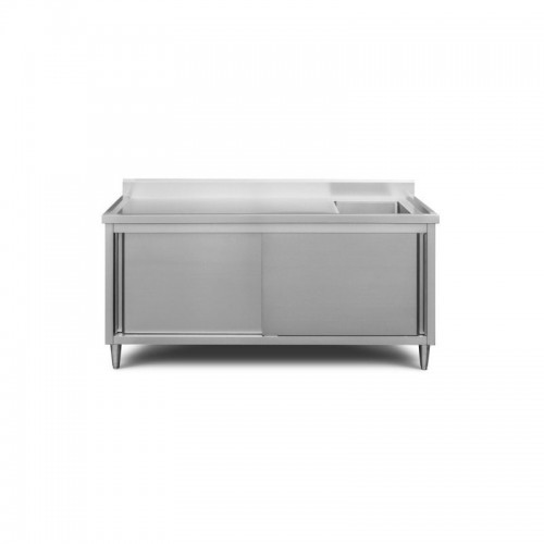 Töölaud valamuga 180 cm, roostevabast terasest, nõrutusava ja seinaäärega