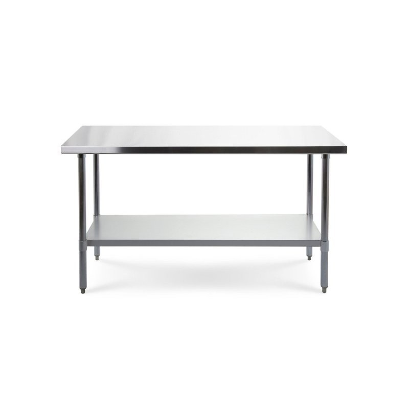 Töölaud 180x60 cm roostevabast terasest pealispinna ja reguleeritava riiuliga