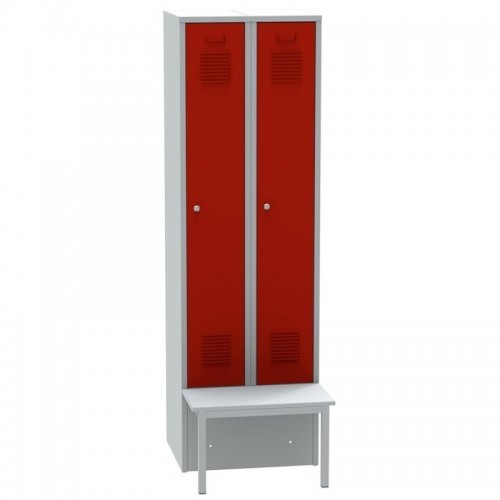 Kahe uksega metallkapp esiküljel oleva pingiga