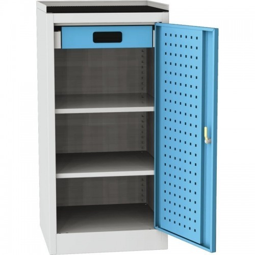 Töökoja tööriistakapp raamitud kummist töötasapinnaga