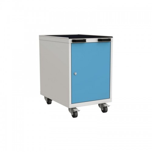 Mobiilne töökojakonteiner ühe ukse ja kahe riiuliga