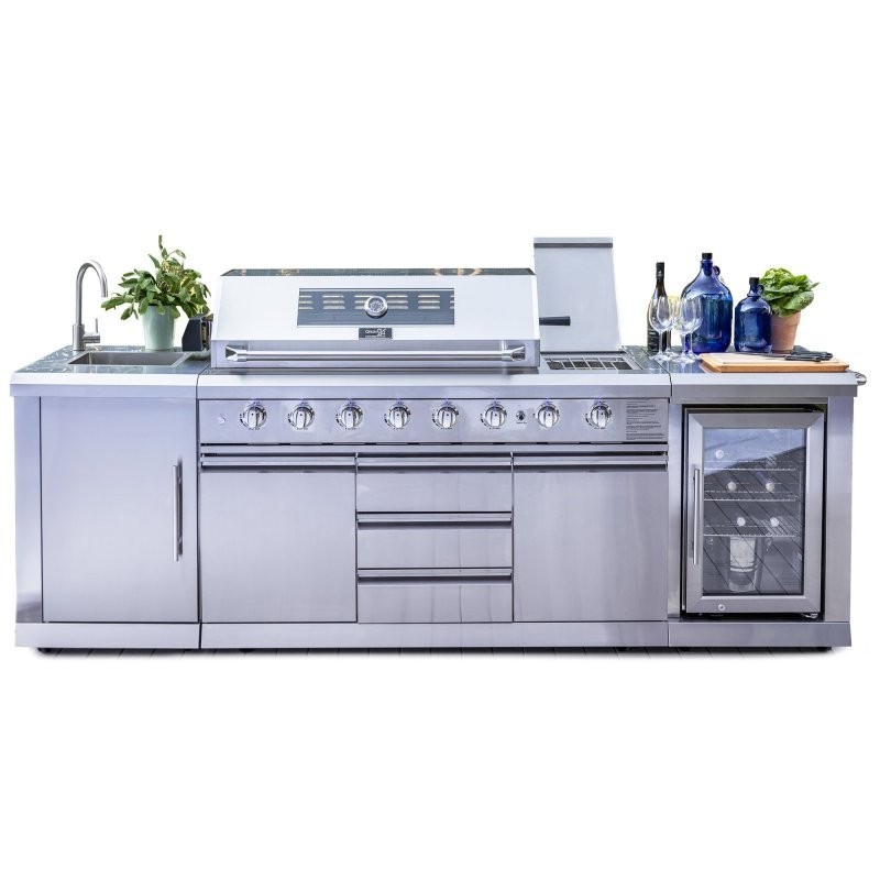 Väliköögi gaasigrill 6 põletiga külmkapi valamu roostevabast terasest